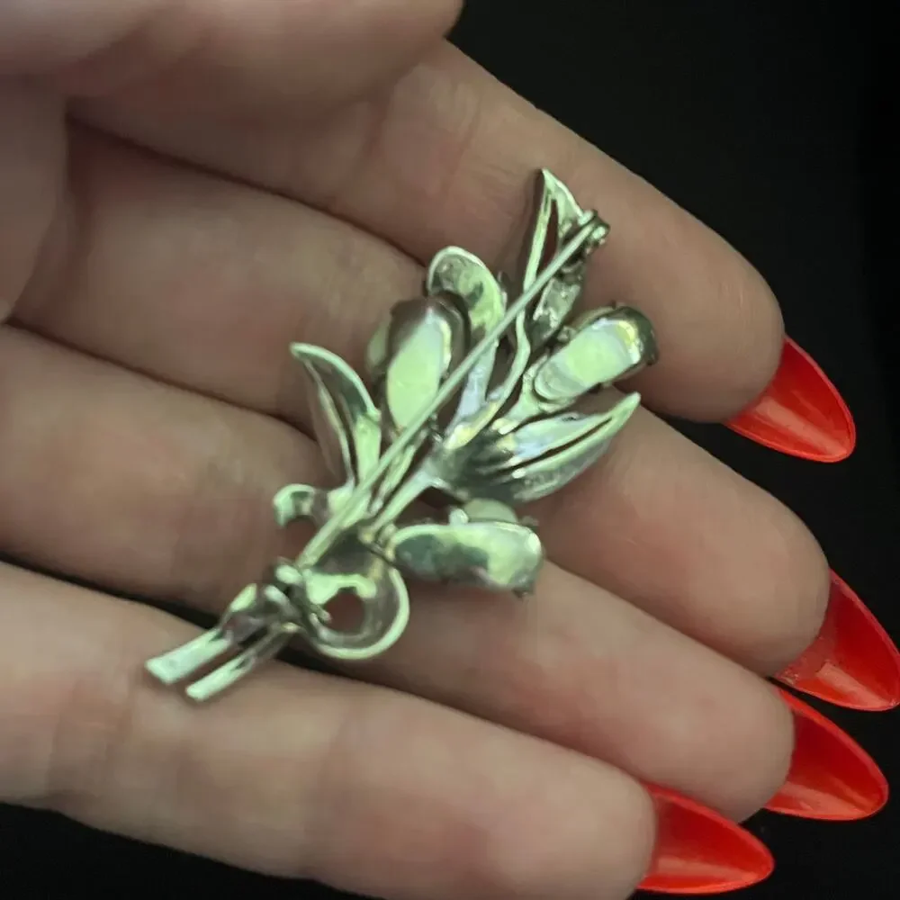 Vtg Estate Mother of Pearl 925 Sterling Silver and Marcasite Flower Brooch Pin